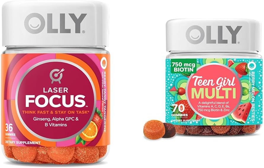 OLLY Laser Focus Gummy 36 Count and Teen Girl Multi 70 Count Berry Melon 2