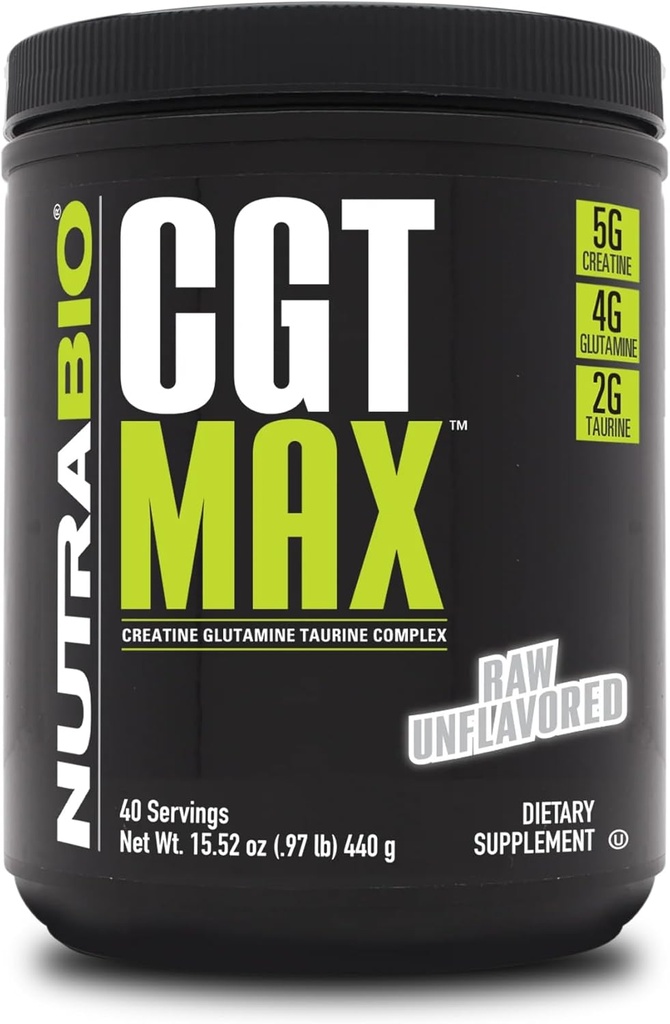 NutraBio CGT-MAX Powder- Creatine, Glutamine and Taurine to Support Muscle Recovery and Strength - 40 Servings - Unflavored 2