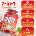 Iron Gummies for Women, Men & Kids, Sugar Free Iron Supplement with Calcium, Zinc, Folate & Vitamin B12, C, B6 - for Blood Building & Energy Support, Anemia, Strawberry, 60 Count 4
