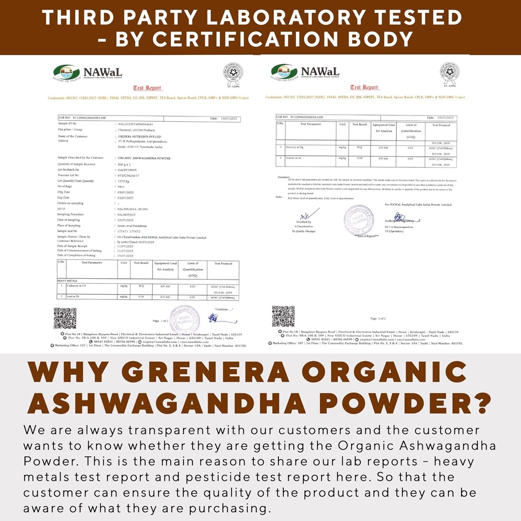 Grenera Organic Ashwagandha Powder 2.2 lbs (35.2 Ounce) (Withania somnifera) - Organic, Vegan, Kosher Certified 3