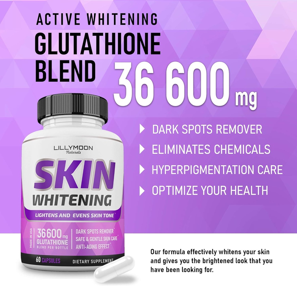 LILYMOON Glutathione Whitening Pills Skin Lightening Pills - Skin Whitening Formula - Glutathione Whitening Skin Pills with Vitamin C - Skin Lightener - Dark Spot Remover - Made in USA 3