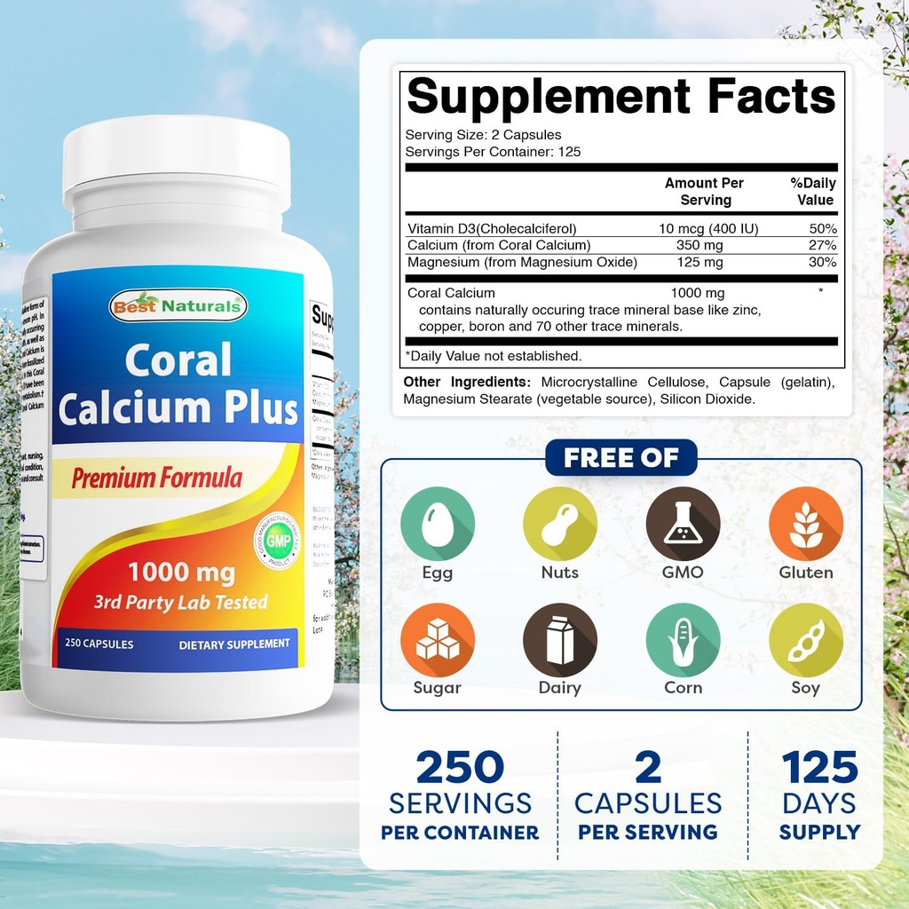 Best Naturals Coral Calcium Plus 1000 mg 250 Capsules 3
