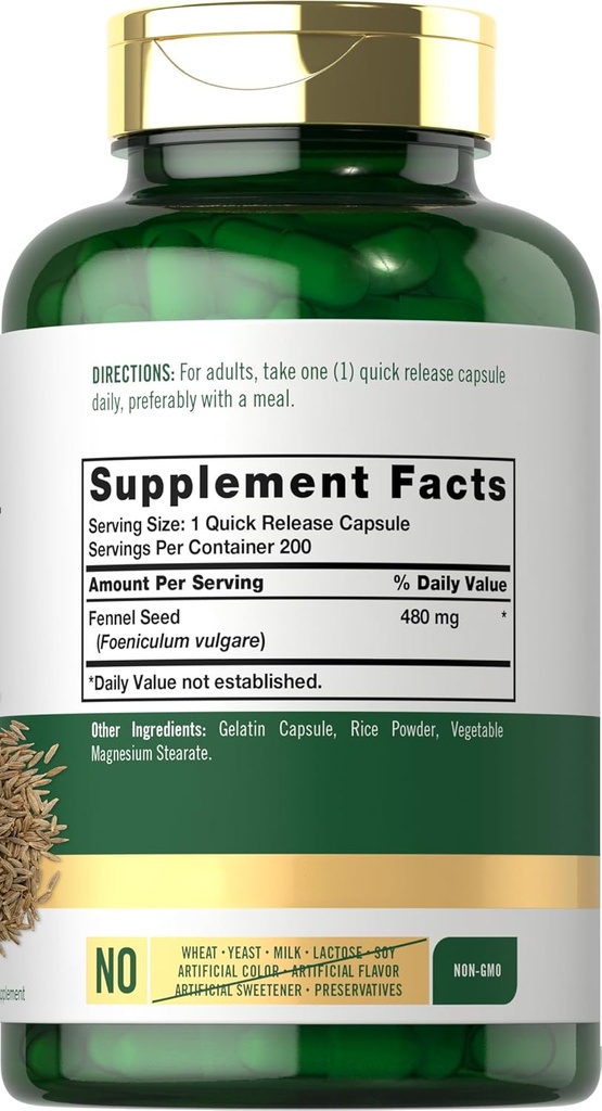 Carlyle Fennel Seed 480mg | 200 Capsules | Herbal Supplement | Non-GMO 3