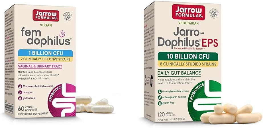 Jarrow Formulas Probiotics Bundle with Fem-Dophilus 1 Billion CFU and Jarro-Dophilus EPS 10 Billion CFU, 180 Veggie Capsules 2