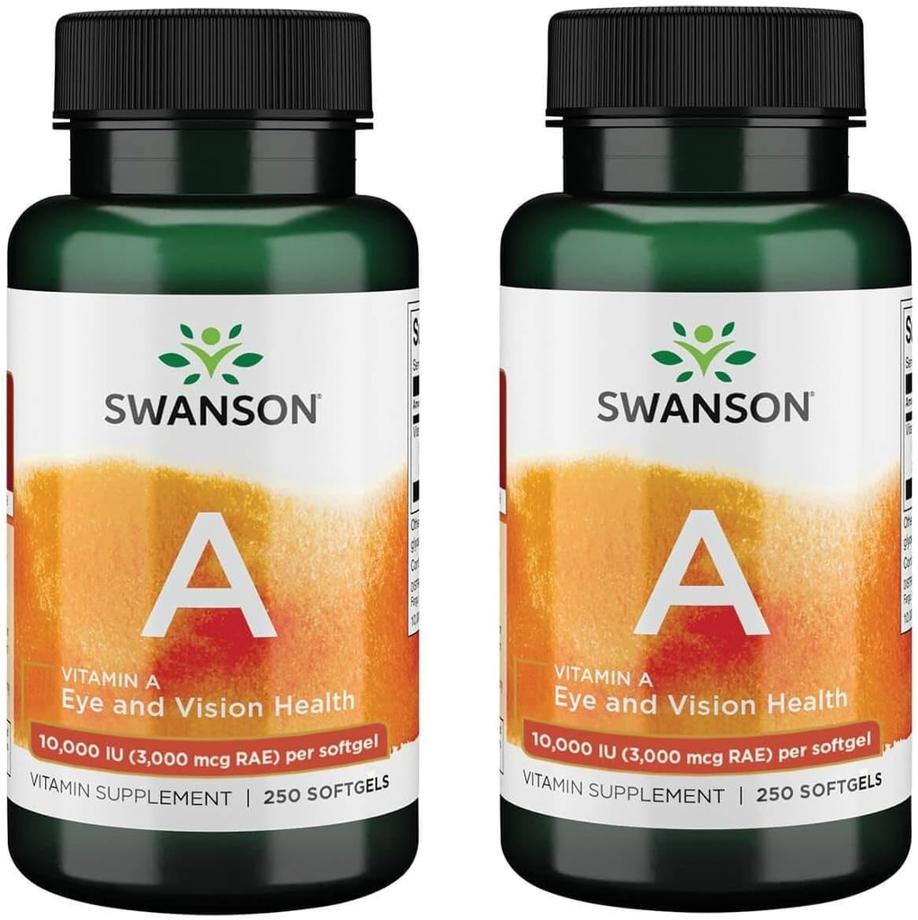 Swanson Vitamin A 10,000 IU (3,000 mcg RAE) Natural Nourishment for Bone, Skin Health, Vision Support & Immune System Function - High Absorption Vitamin A 250 Softgels (2 Pack) 2