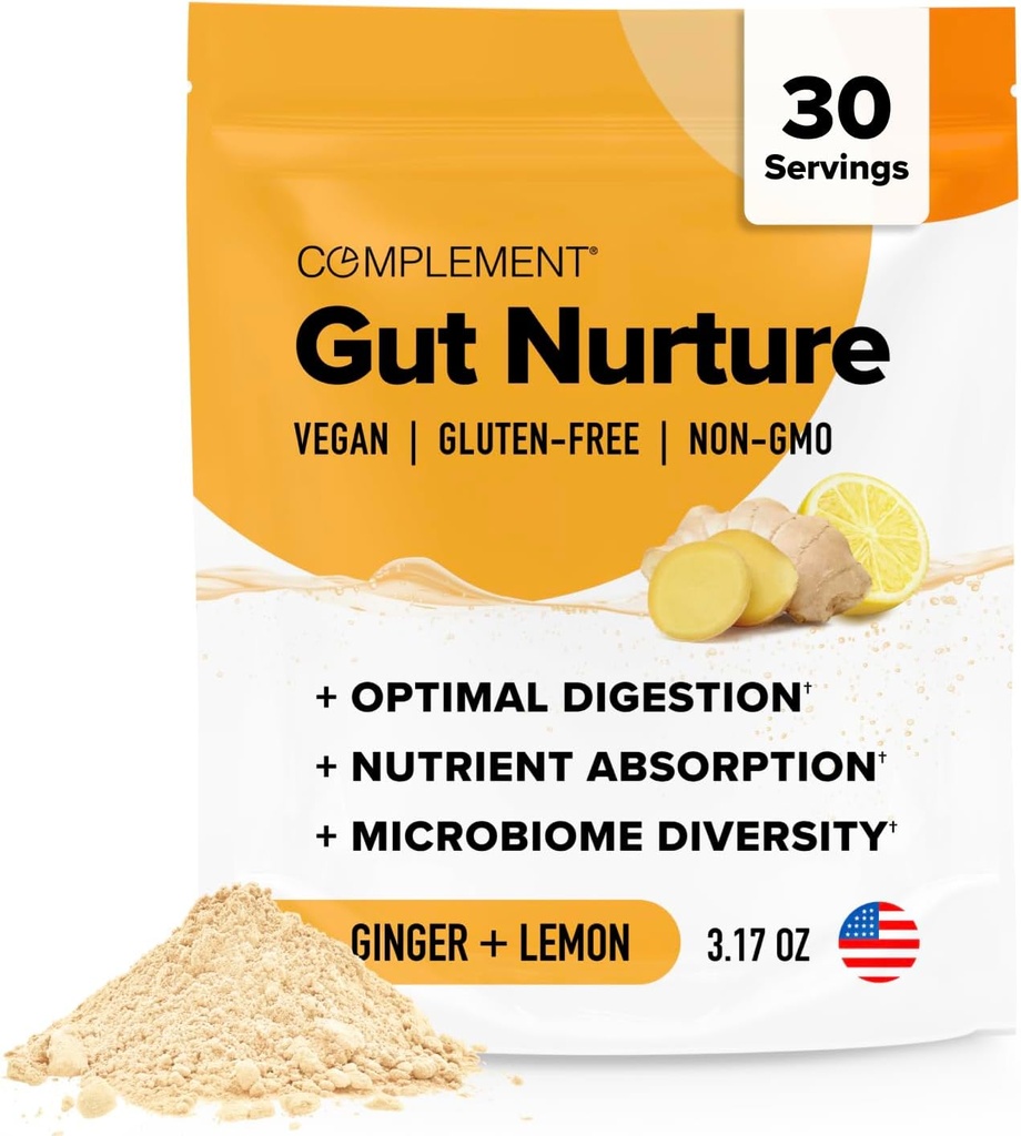 Complement Gut Nurture Prebiotic + Postbiotic Superfood Powder for Leaky Gut Repair, Probiotics for Digestive Health - Ginger Root - 30 Servings 2