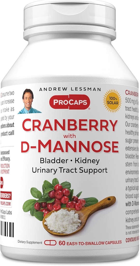 ANDREW LESSMAN Cranberry with D-Mannose - 60 Capsules - Supports Bladder, Kidney and Urinary Tract Health. High Potency Standardized Cranberry Concentrate and D-Mannose. Easy to Swallow Capsules 2