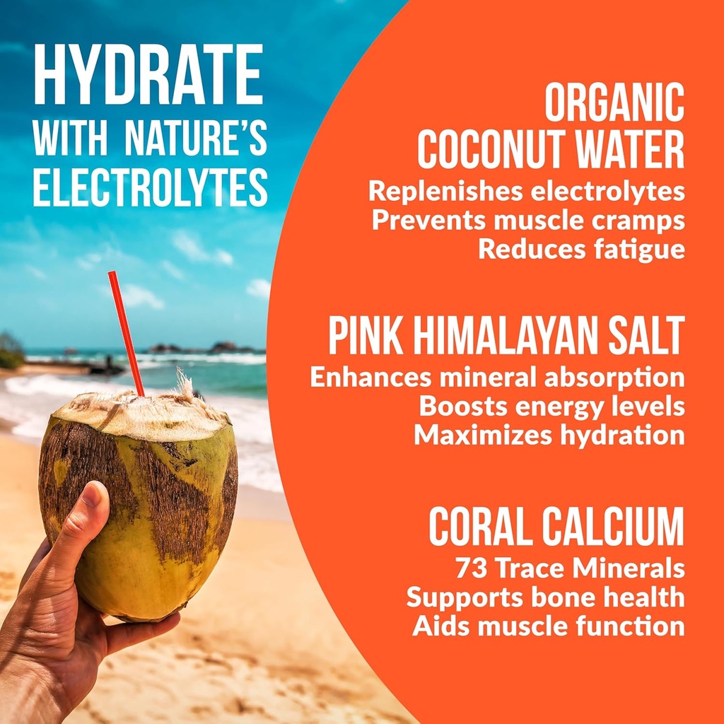 Hydrating Electrolyte Drink Mix - Mango Tangerine, 30 Servings - Hydration Powder w/Coconut Water - Non-GMO, No Added Sugar, 5 Key Electrolytes + Vitamins, Natural Trace Minerals 5