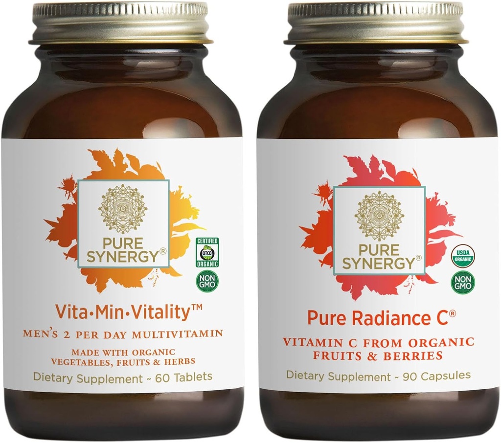 PURE SYNERGY Men’s Multivitamin, Stress, and Energy Essentials Bundle | Whole Food Multi with Adaptogens and Cordyceps | Natural Vitamin C Immune Supplement | Vegan, Non-GMO, and Organic Ingredients 2