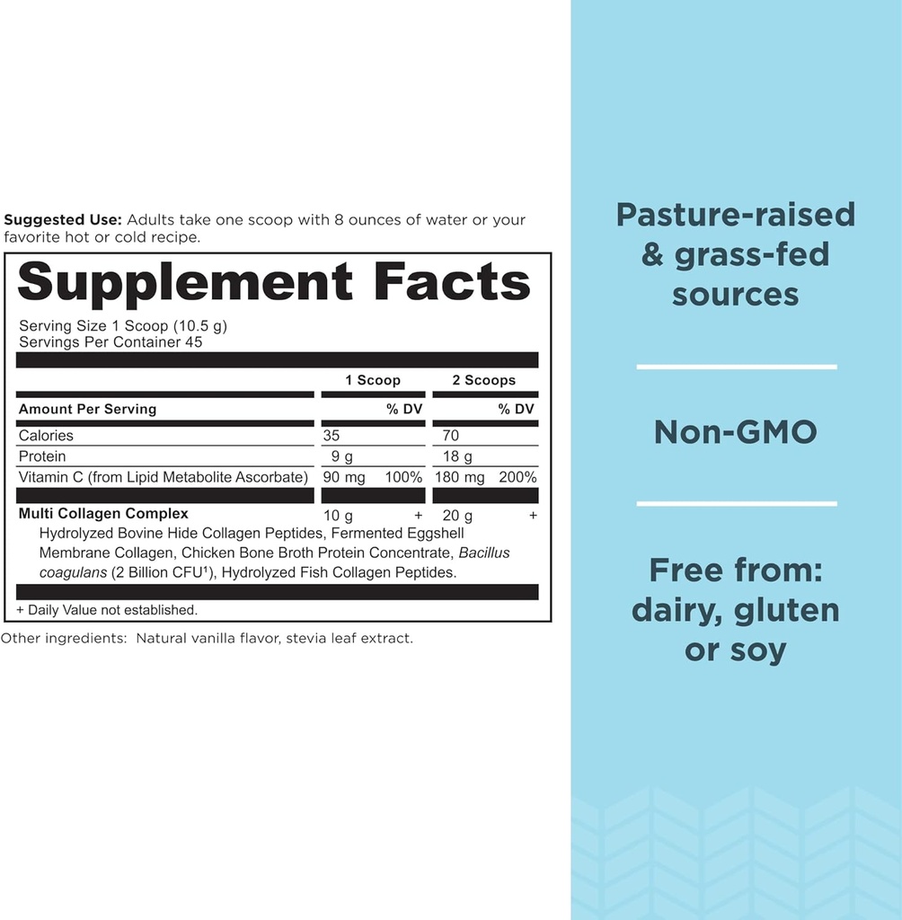 Ancient Nutrition Multi Collagen Protein Powder Unflavored 45 Servings + Multi Collagen Protein Powder Vanilla 45 Servings 4