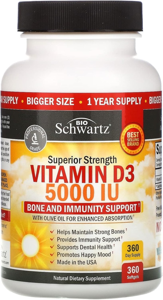 BioSchwartz Daily Fruits and Veggies Supplement for Women and Men (2 Month Supply) Plus High Strength Vitamin D3 5000 IU 125 mcg (1 Year Supply) 5