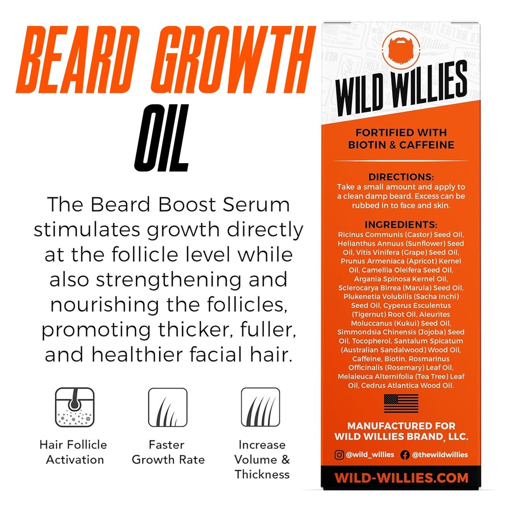 Wild Willies Beard Growth Serum for Men - Natural Beard Serum with Biotin, Caffeine & Essential Beard Oil for Fuller, Thicker Facial Hair Enhancer - Daily Grooming, Nourishes & Hydrates Facial Hair 3