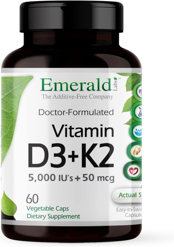 EMERALD LABS Vitamin D3+K2 - Vitamin D & VitalDelta MK-7 for Bone Health & Heart Support* - Vegetarian, Gluten-Free, Clinical Potency - 60 Vegetable Capsules 2