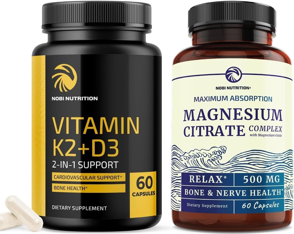 Vitamin D3 K2 5000 IU (60ct) & Magnesium Citrate 500 MG (60ct) | Immune System, Strong Bones, Calm, Relaxation, Digestion & Muscle Support | Non-GMO 2