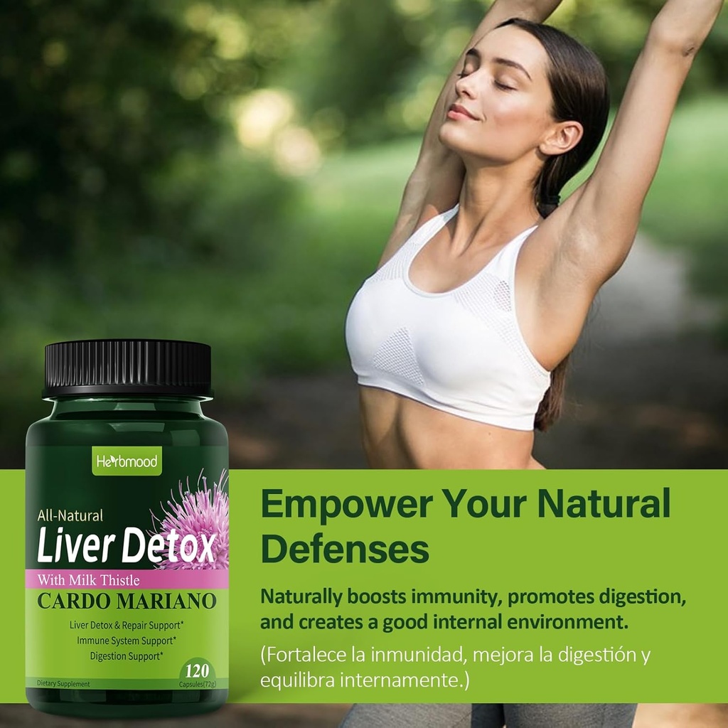 Silymarin Milk Thistle Liver Detox Capsules for Fatty Liver, Alcachofa y Cardo Mariano con Silimarina para el Higado Graso, Liver Cleanse Detox & Repair Formula w/Artichoke Extract. 120Count 4