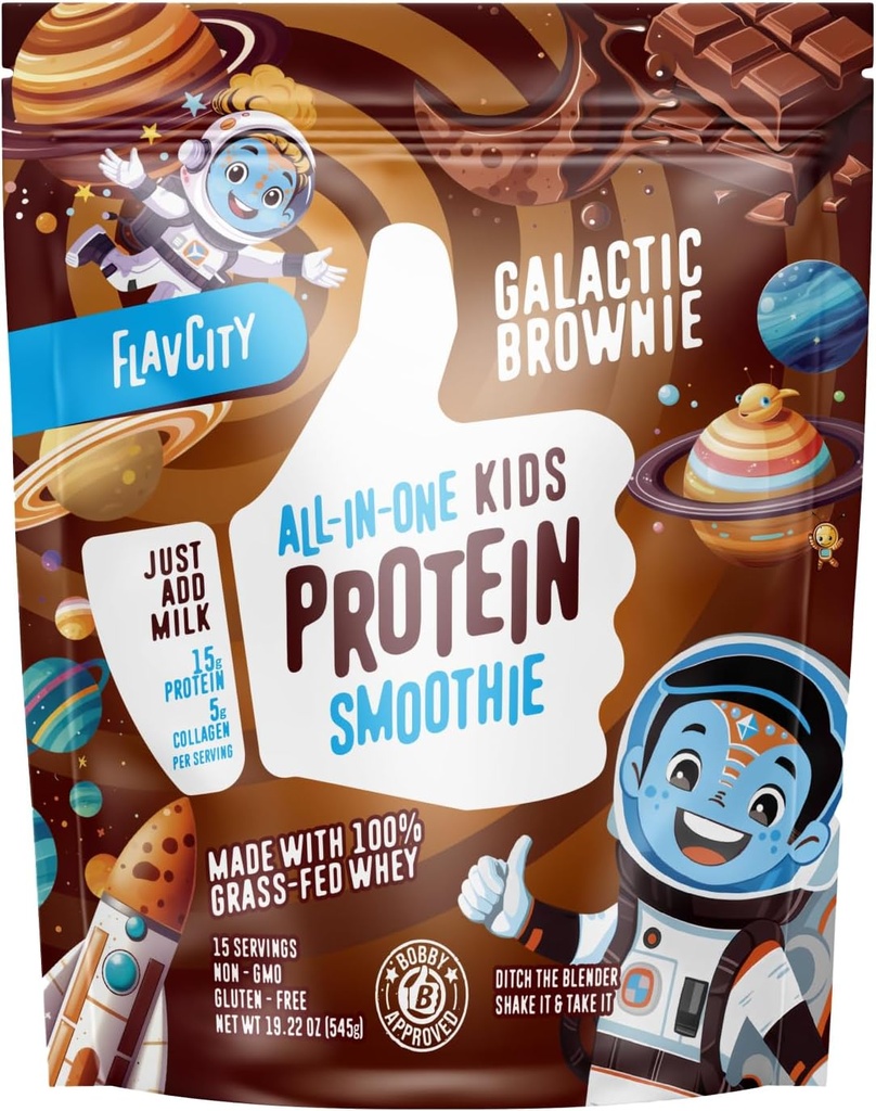FlavCity All-in-One Protein Smoothie for Kids (Galactic Brownie) - Grass-Fed & Undenatured Whey Protein Powder with 15g Protein & 5g Collagen - Gluten-Free & Non-GMO - 15 Servings 2