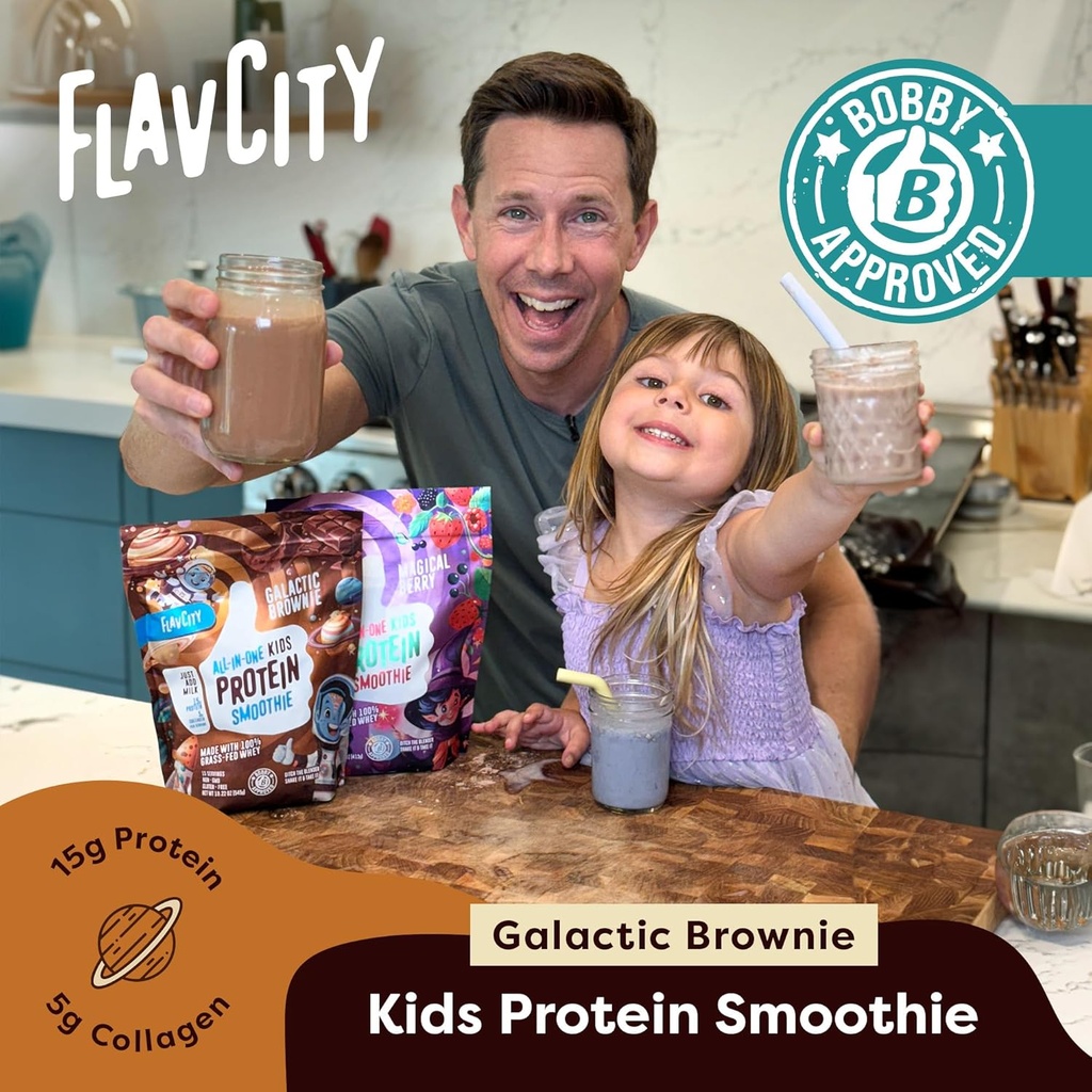 FlavCity All-in-One Protein Smoothie for Kids (Galactic Brownie) - Grass-Fed & Undenatured Whey Protein Powder with 15g Protein & 5g Collagen - Gluten-Free & Non-GMO - 15 Servings 3