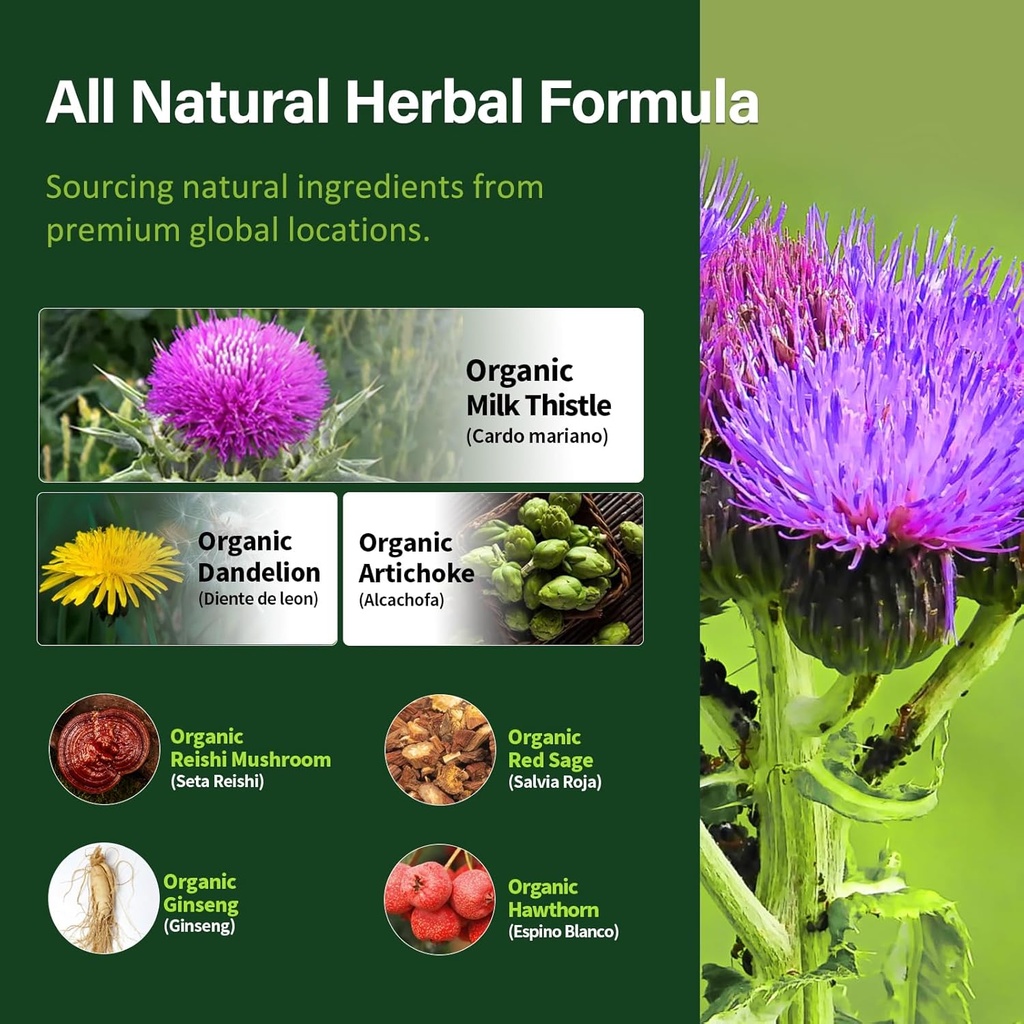 Silymarin Milk Thistle Liver Detox Capsules for Fatty Liver, Alcachofa y Cardo Mariano con Silimarina para el Higado Graso, Liver Cleanse Detox & Repair Formula w/Artichoke Extract. 120Count 5