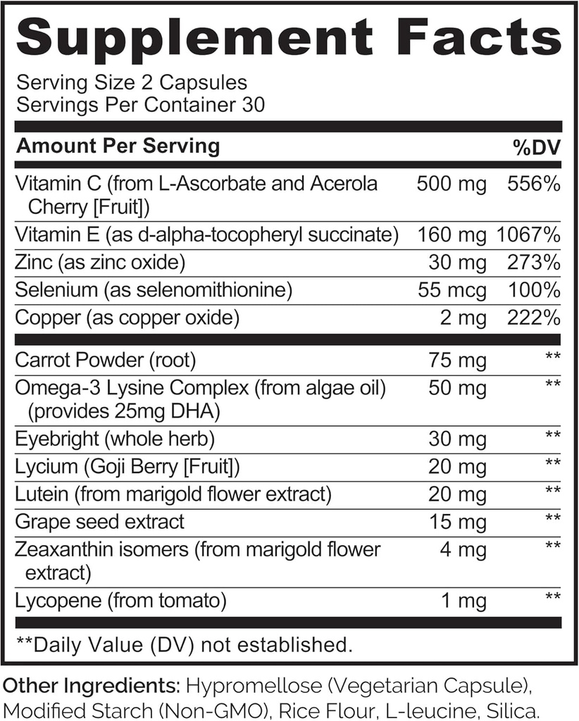 NATURELO Eye Vitamins - AREDS 2 Formula Nutrients with Lutein, Zeaxanthin, Vitamin C, E, Zinc, Plus DHA - Supplement for Dry Eyes, Healthy Vision, Eye Support - 60 Vegan Capsules (Pack of 2) 4