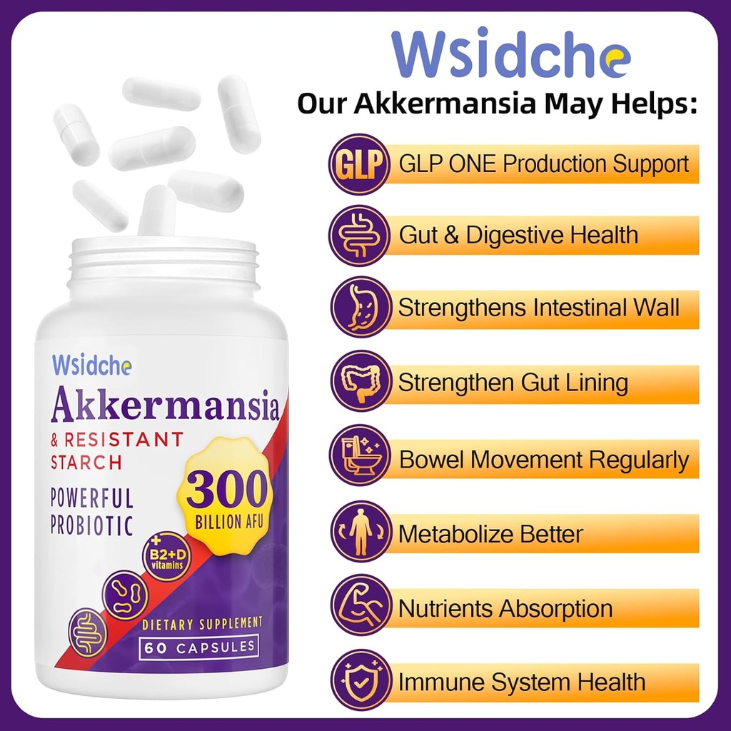 300 Billion AFU Akkermansia Probiotic | GLP-1 Supplement for Women & Men, Akkermansia Muciniphila for GLP-1, Digestive, Gut, Immune, Enhances Gut Digestive Lining function, Akka Superbiotics - 60 Caps 3