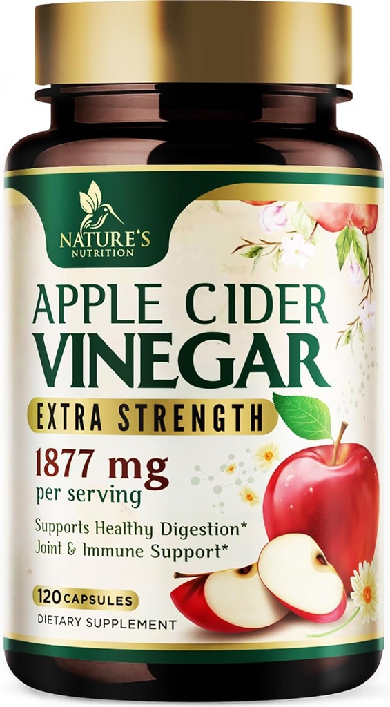 Apple Cider Vinegar Capsules 1877mg - Extra Strength Detox & Cleanse with Vitamin D & Zinc - Premium ACV Pills with Joint Natural Digestion & Immune Support - Vegetarian Supplement - 120 Capsules 2