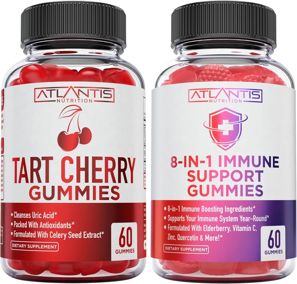 Atlantis Nutrition 60 Tart Cherry Gummies + 8-in-1 Immune Support 60 Gummies 2