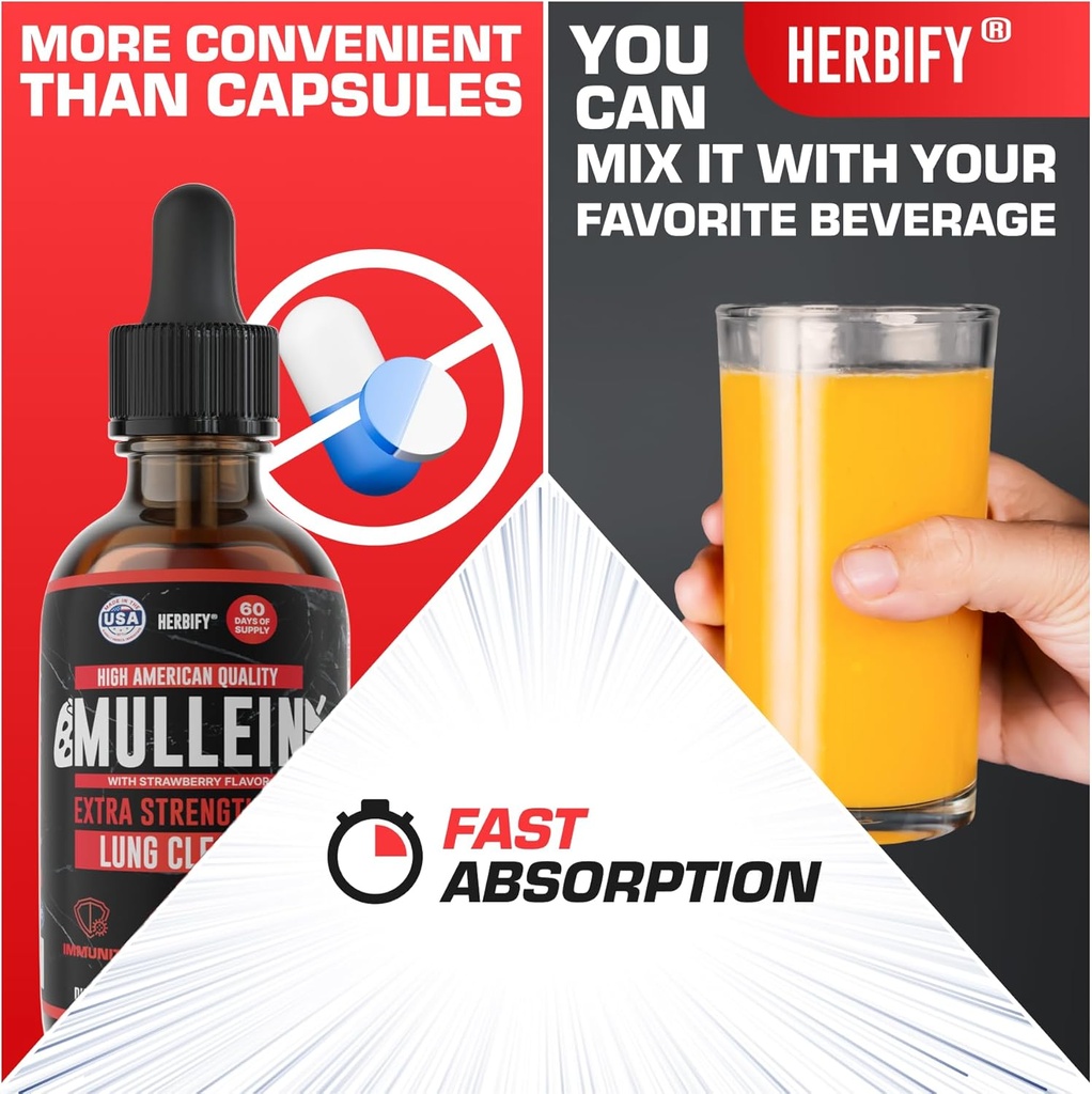HERBIFY Mullein Drops - Lung Cleanse - Leaf Extract - Powerful Mullein for Immune Support, Detox & Respiratory Support - Made in USA - 4 Oz Strawberry Flavor 6