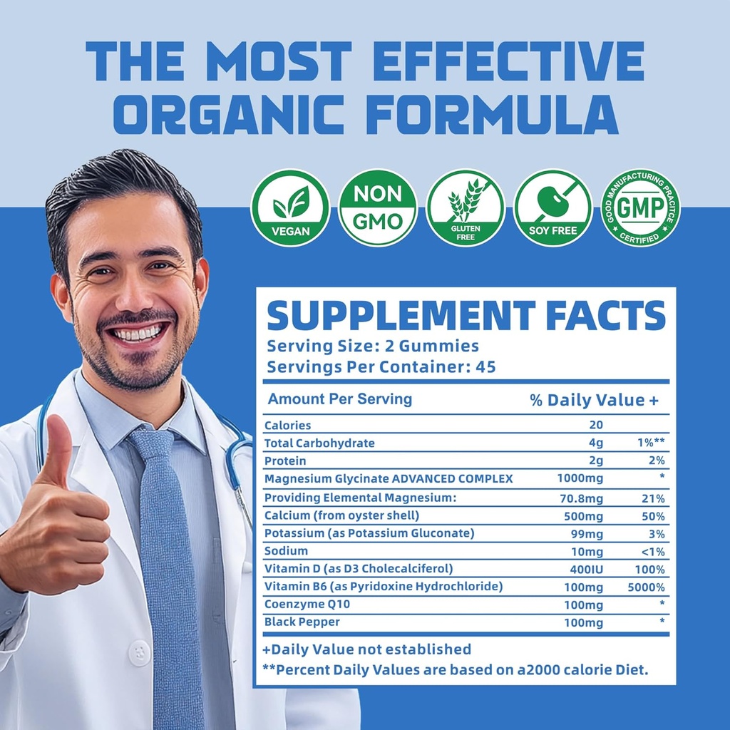 Magnesium Glycinate Gummies 1000mg with Magnesium L-Threonate,Chelated Magnesium Potassium Complex Supplement with VitD, B6, CoQ10, Calcium,Supports for Memory, Calm, Mood - 180 Gummies Blueberry 5