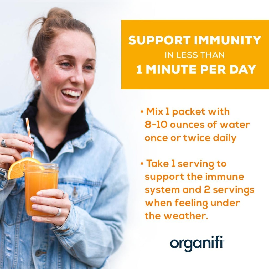 Organifi Immunity - Organic Superfood Immunity Support - 15 Single Serve Packets - Immunity Powder for T Cell Production and Upper Respiratory Health - Mushroom Beta Glucans, Vitamin C, D and Zinc 6