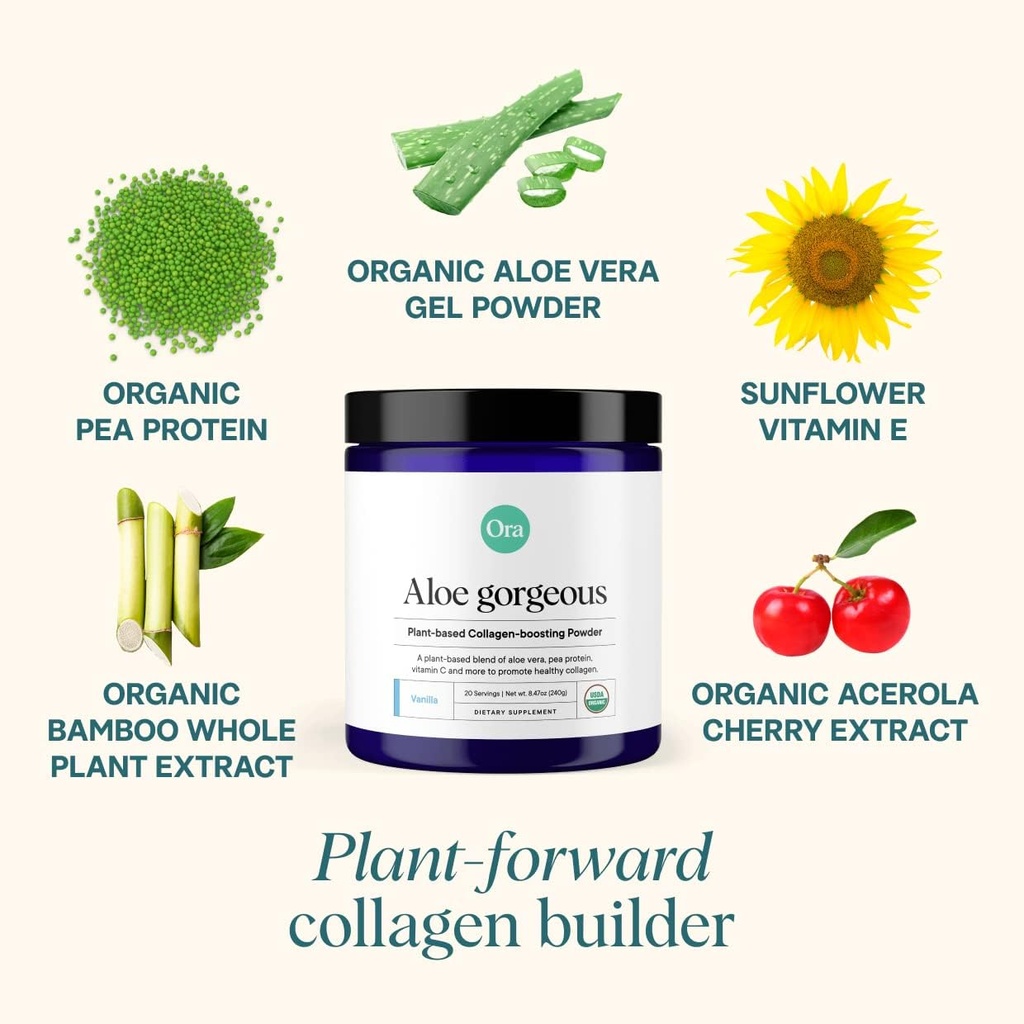 Ora Organic Vegan Collagen-Boosting Powder for Women and Men - Hair, Skin, & Nails Support - Bamboo Silica, Plant-Based Protein, Organic Vitamin C, Aloe Vera - Vanilla Flavor, 20 Servings 3