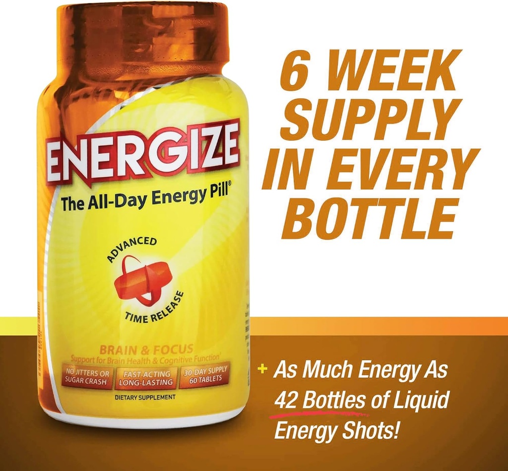 iSatori Energize Brain & Focus Caffeine Pills - Fast Acting All Day Energy Pills, Brain Booster, Energy and Focus Supplement, Time Release Caffeine Means No Jitters, No Crash (60 Tablets) 5