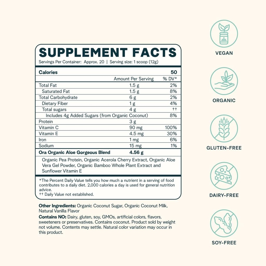 Ora Organic Vegan Collagen-Boosting Powder for Women and Men - Hair, Skin, & Nails Support - Bamboo Silica, Plant-Based Protein, Organic Vitamin C, Aloe Vera - Vanilla Flavor, 20 Servings 6