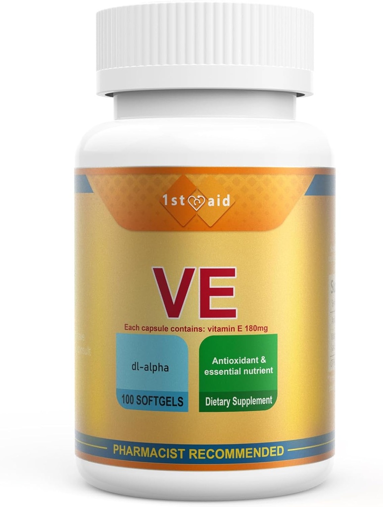 1st Aid Vitamin-E 180-mg DL-Alpha Tocotrienols-Capsules - 100Softgels Heart and Immune Support Dietary Softgels for Women Antioxidant Support 2