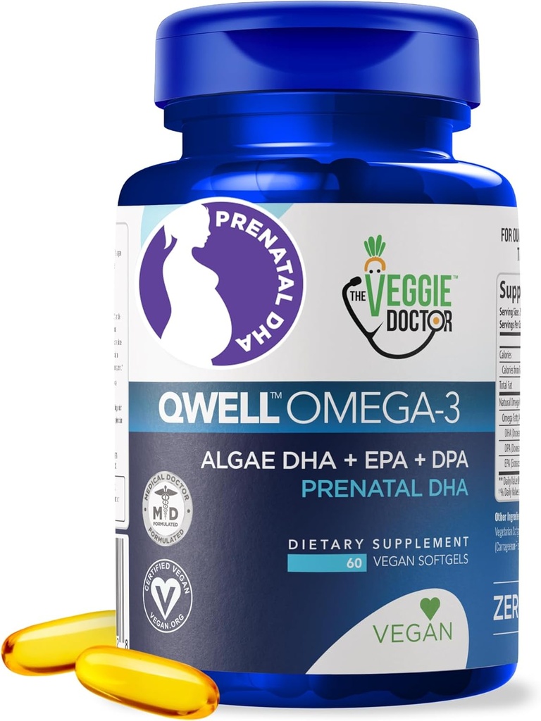 Vegan Prenatal Vitamins with DHA (60 Count) Omega-3 - Qwell Better Than Fish Oil, Brain Function - 820 Mg Algae DHA & EPA, Vegan Prenatal Vitamins with Vitamin E, Carrageenan-Free 2
