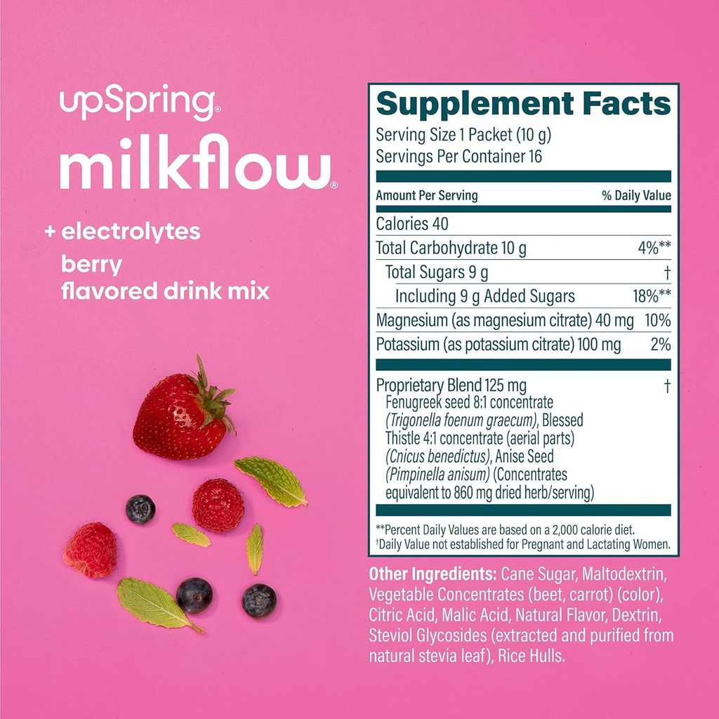 UpSpring Milkflow Electrolyte Berry & Chocolate Breastfeeding Supplement Drink Mixes with Fenugreek to Support Milk Supply* 4