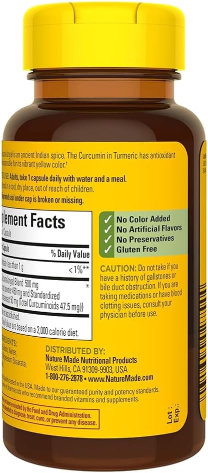 Turmeric 500 mg Capsules, 60 Count for Antioxidant Support 3