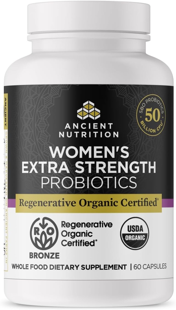 Ancient Nutrition Regenerative Organic Certified Probiotics for Women, Probiotics Women’s Extra Strength, Healthy Digestion and Immune System Function Support, 25 Billion CFUs* Per Serving, 60 Count 2