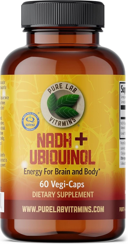 Pure Lab Vitamins NADH 10mg with Ubiquinol 40 mg - 60 Vegi Caps Bioactive VIT B3 and CoQ10 for Brain and Body Energy. Made in Canada 2