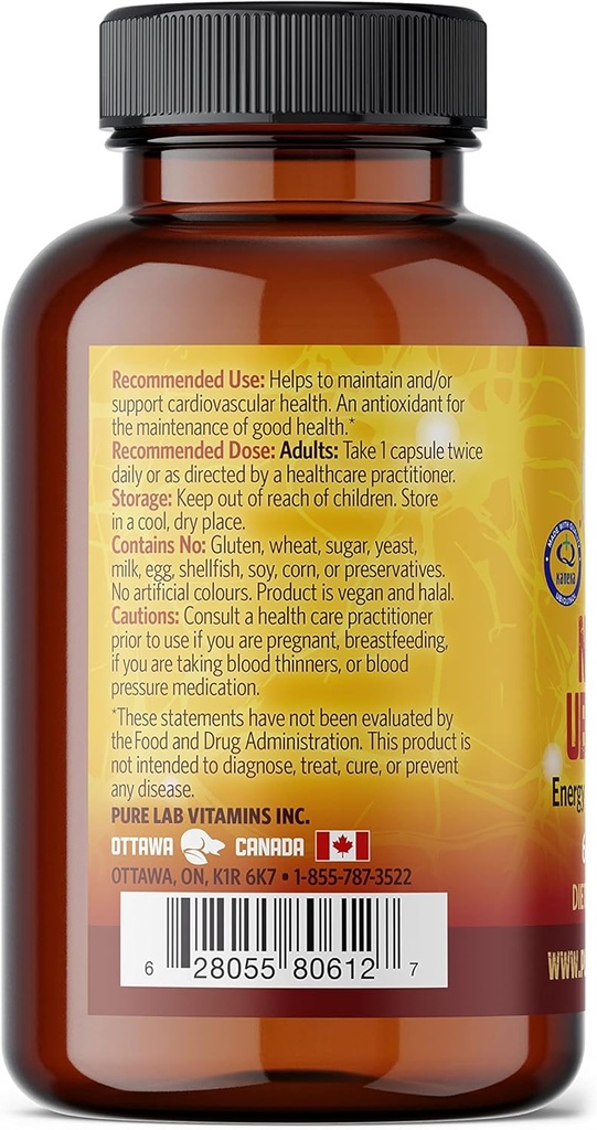 Pure Lab Vitamins NADH 10mg with Ubiquinol 40 mg - 60 Vegi Caps Bioactive VIT B3 and CoQ10 for Brain and Body Energy. Made in Canada 3
