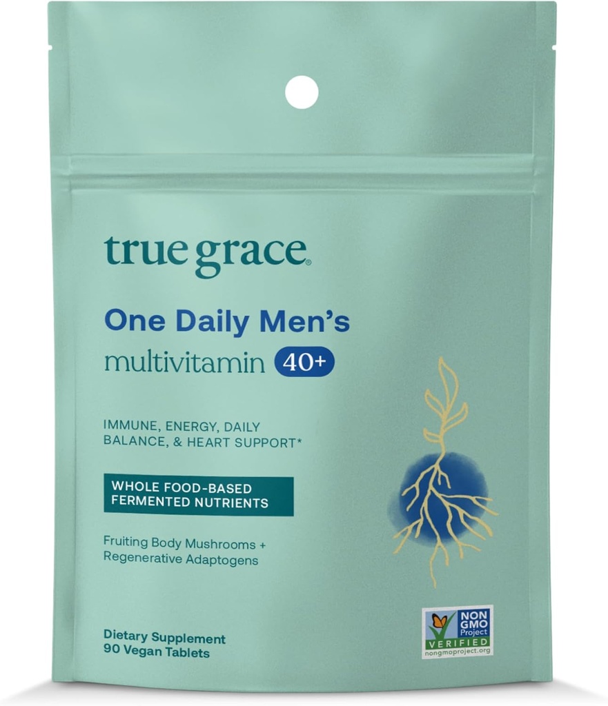 True Grace Men's 40+ One Daily Multivitamin Fermented Minerals, Organic Adaptogens & Mushrooms Whole Body Balance Immune, Endurance, Bone & Heart Support Supplement - Non-GMO - 90 Vegetarian Tablets 2