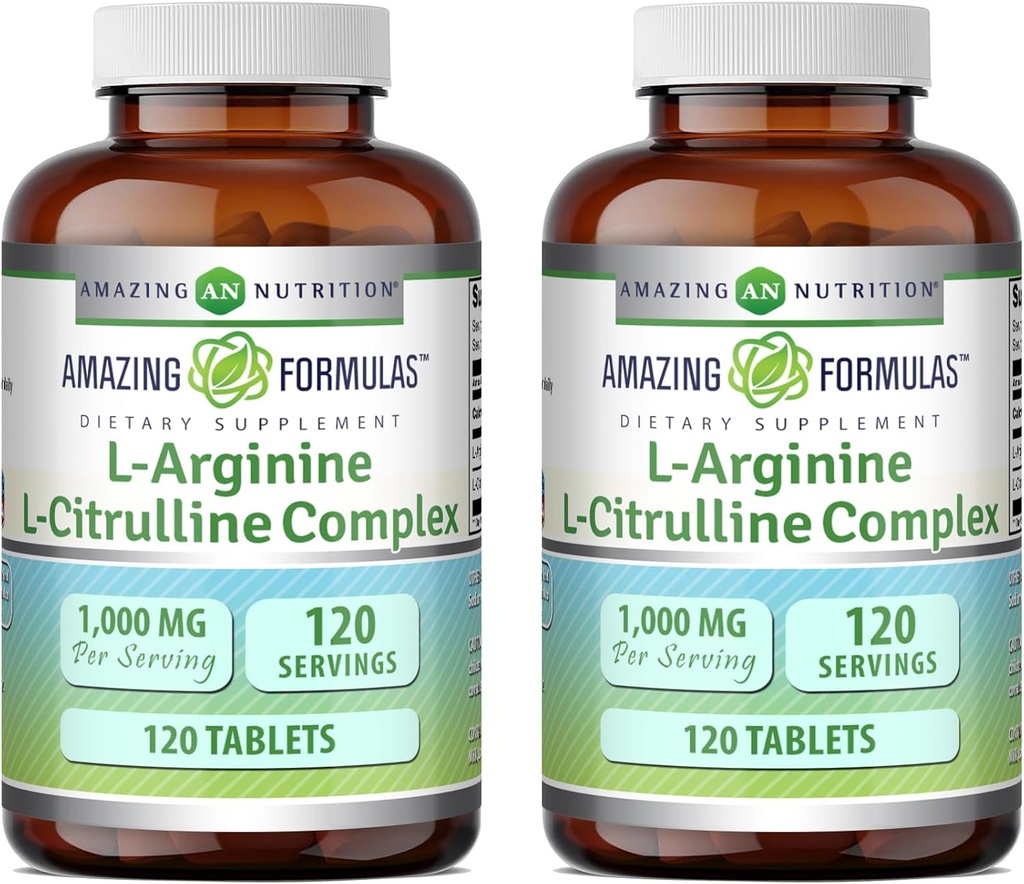 Amazing Formulas L-Arginine/L-Citrulline Complex 1000mg Tablets Supplement | Non-GMO | Gluten Free | Made in USA (120 Count | 2 Pack) 2