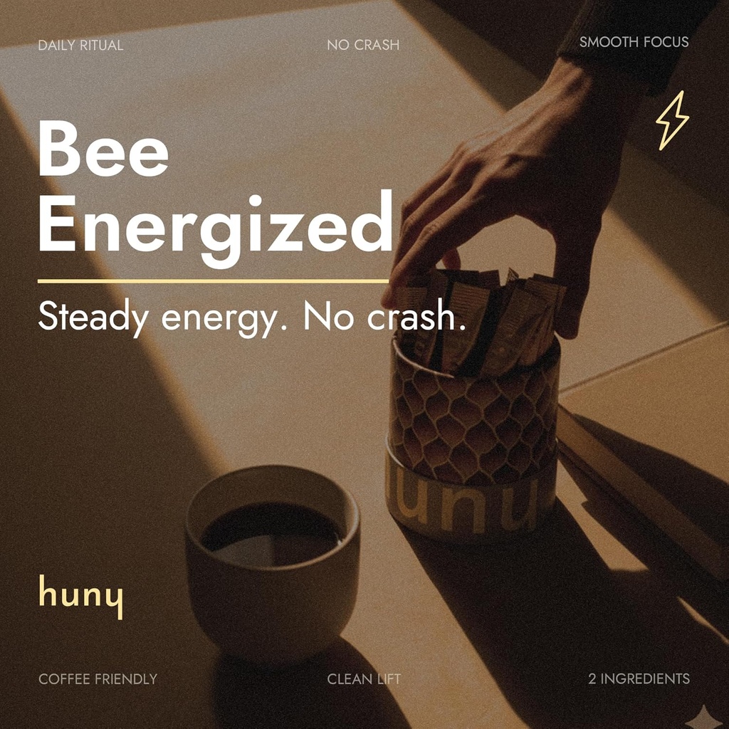 HUNY Bee Energized with Shilajit Honey Sticks | 85+ Trace Minerals for Clean Energy, Focus & Immune Support | Pure Himalayan Shilajit for Men & Women | 30 Count (Pack of 1) 3