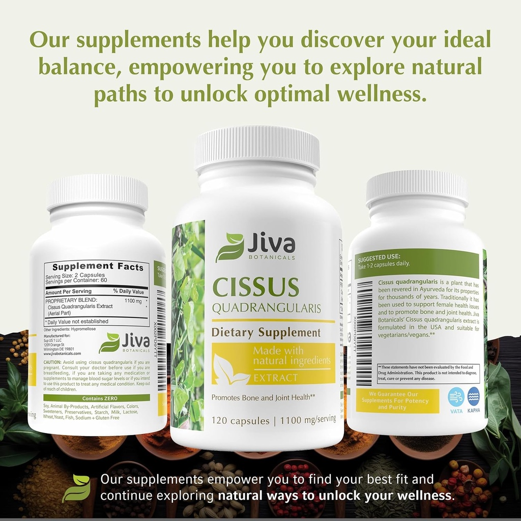 Jiva Botanicals Cissus Quadrangularis Capsules 550 mg - High Potency Cissus Powder Extract for Normal Bone Health & Normal Joint Support - 120 Capsules (Pack of 1) 6