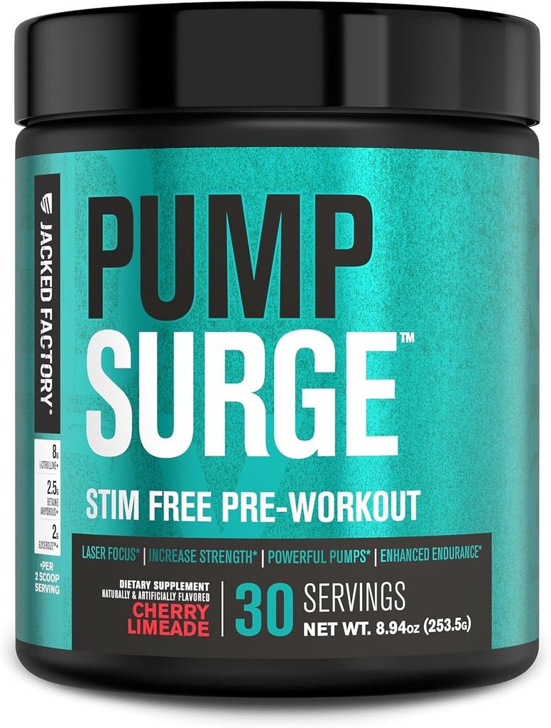 Jacked Factory Pumpsurge Caffeine Free Pre Workout for Men & Women - Nootropic Booster & Stim Free Pre Workout - Intense Pumps, Enhanced Focus - 30 Servings, Cherry Limeade 2
