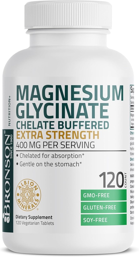 Bronson Magnesium Glycinate 400mg Extra Strength, Vegetarian, Chelated for Absorption Gentle on The Stomach, Non-GMO, 120 Tablets 6