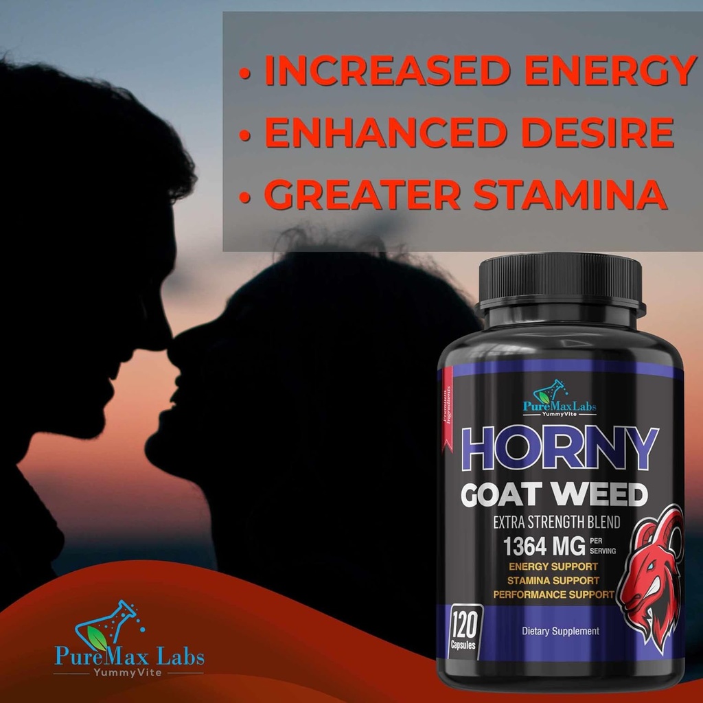 Horny Goat Weed Extra Strength -120 Capsules w. Maca, L-Arginine, Ginseng - Boost Desire, Performance, Stamina, Energy, Non-GMO Formula, 120 Capsules 5