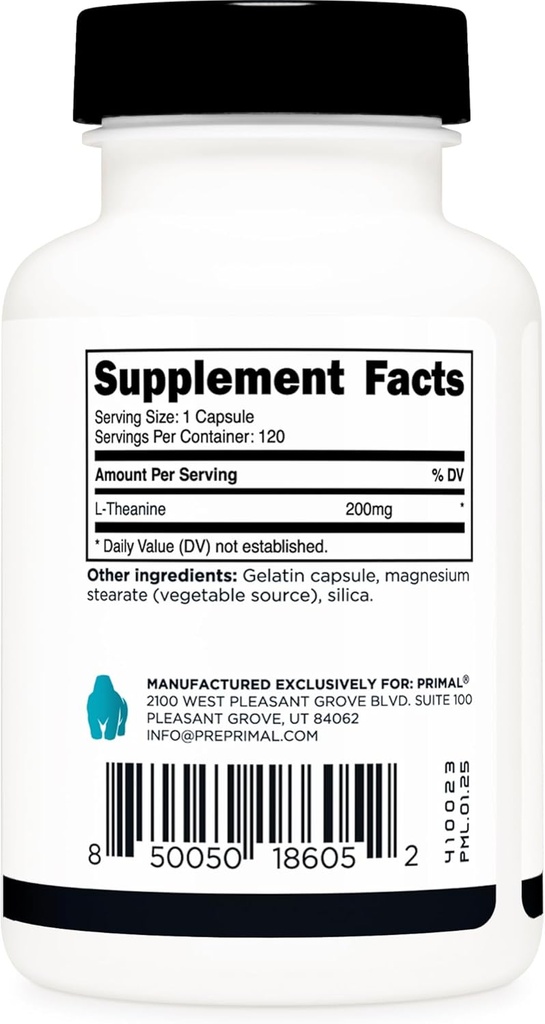 Primal L-Theanine Capsules (120 Servings, 200mg Per Serving) - Non-GMO, Gluten Free 5