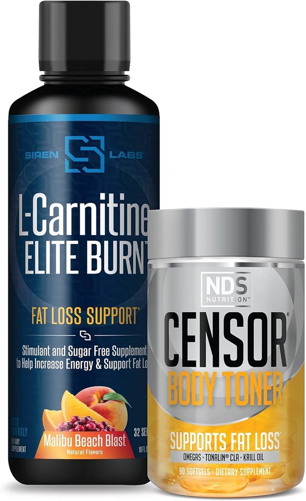 Censor NDS Nutrition Fat Loss-Body Toner with CLA (90 Softgels) & Siren Labs L-Carnitine Elite Burn Fat Loss Support Malibu Beach Blast 3000 mg (32 Servings) 2