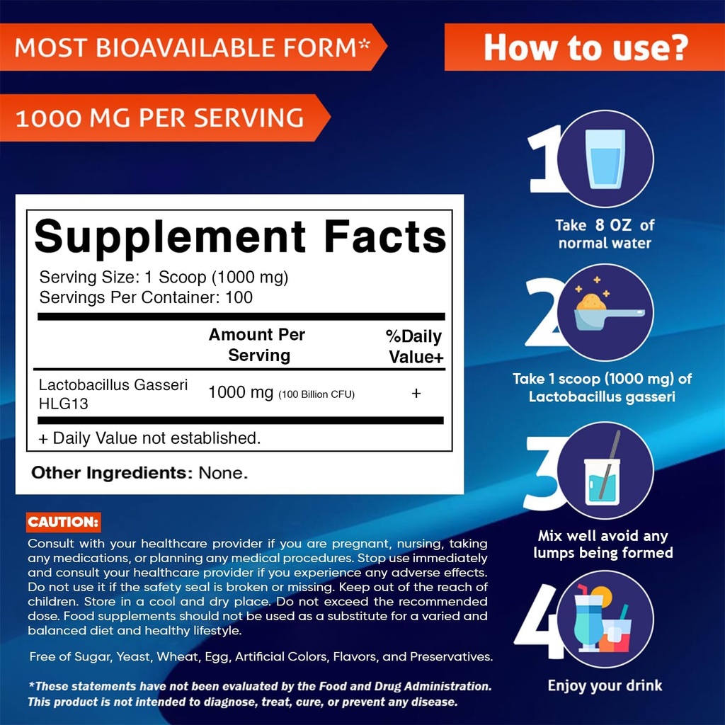 Vitamatic Lactobacillus Gasseri Probiotic Powder - Digestive Health Support - 100 Gram (3.5 OZ) - 100 Servings 3