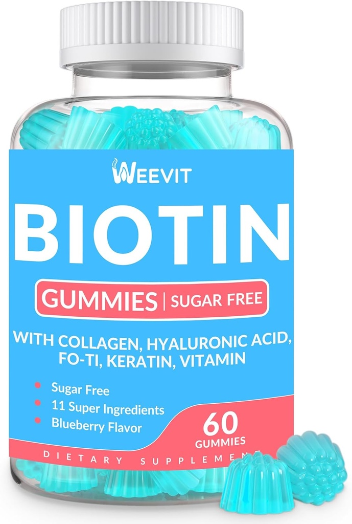 Biotin Gummies, Sugar Free Biotin Vitamins for Women & Men Supports Hair Growth, Nails & Skin, Chewable Biotin and Collagen Supplement | Gluten-Free 2